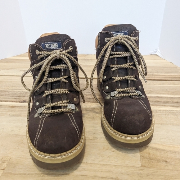 Vintage Post Card Italian Leather Ski Boots Brown Suede Chunky Hiking - Picture 2 of 12